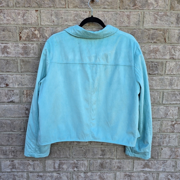 ASOS DESIGN Ultimate Faux Suede Cropped Moto Biker Jacket in Mint Green Size 16 - Picture 14 of 15